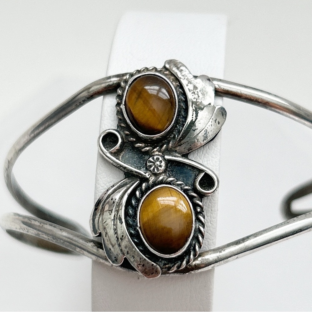 Vintage Southwestern Tiger Eye Sterling Silver Cuff Bracelet